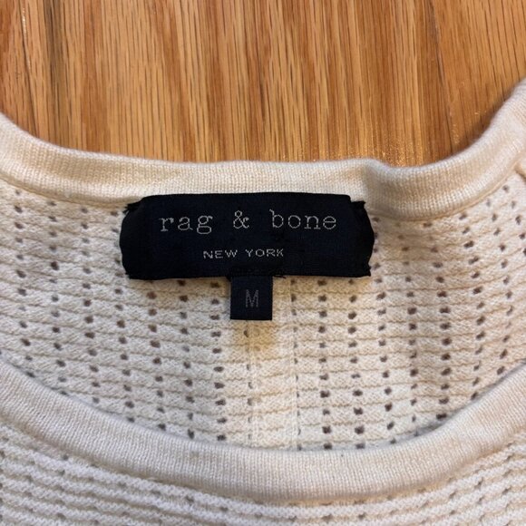 Rag & Bone M Cream Wool Cashmere Perforated Mesh Open Knit Pullover Sweater - Picture 4 of 8